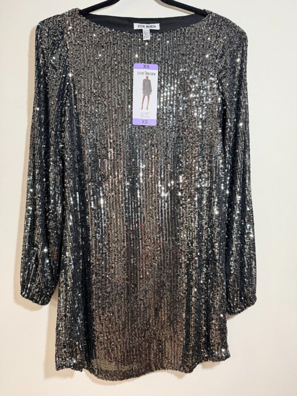 Steve Madden Sequin Mini Dress Silver Glam Y2K Party Holiday NYE XS NWT - Picture 2 of 4